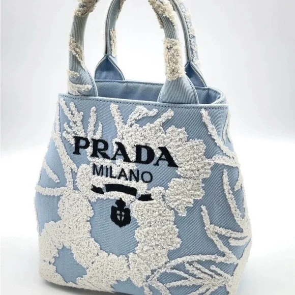 Prada Milano CELESTE BIAN SKY BLUE DRILL Blue & White Women's Bag crossbody bag - Picture 3 of 15